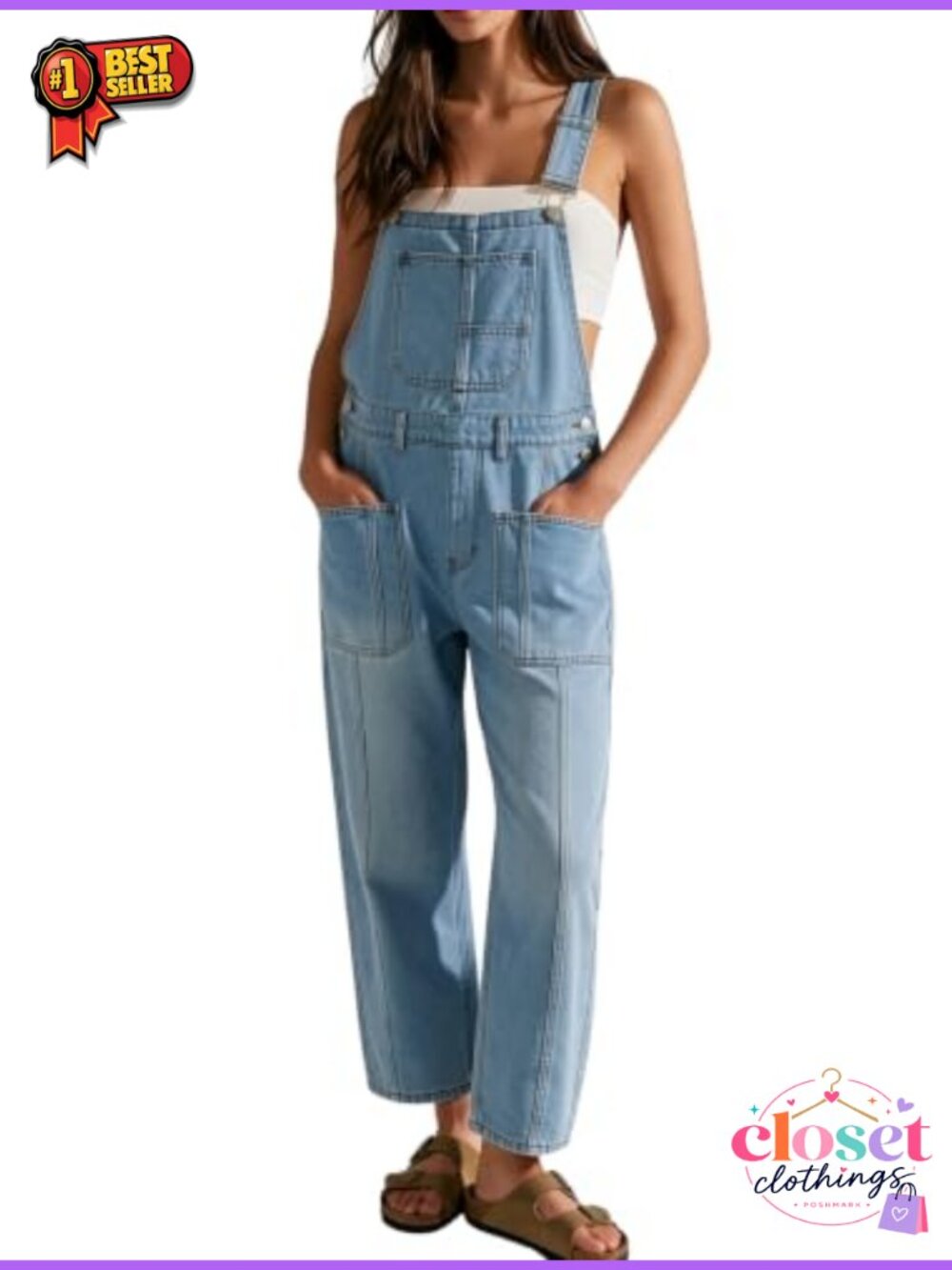 LifeShe Womens Cotton Blend Jean Bib Overalls Adjustable Straps denim Jumpsuit